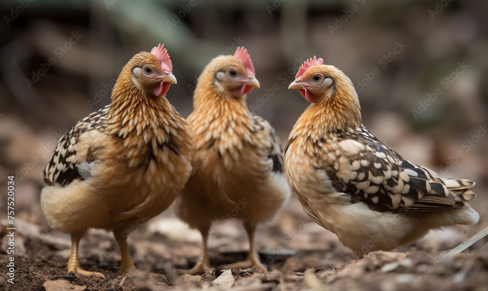 Fototapeta premium Bantam Chickens сreated with Generative Ai