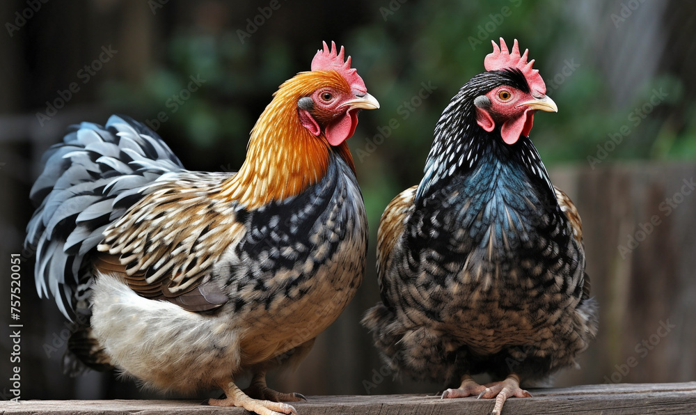 Fototapeta premium Bantam Chickens сreated with Generative Ai
