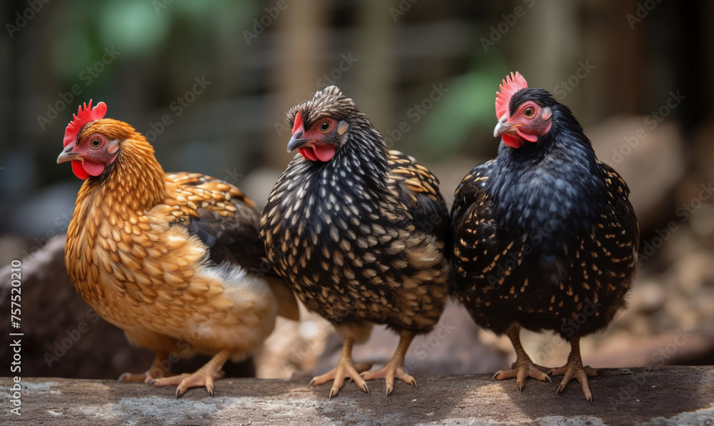 Fototapeta premium Bantam Chickens сreated with Generative Ai