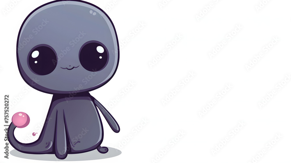 Cute cartoon character with glossy eyes and a tiny pink tail taking a standing pose, exuding charm and playfulness Cute cartoon character with glossy eyes and a tiny pink tail taking a standing pose, exuding charm and playfulness