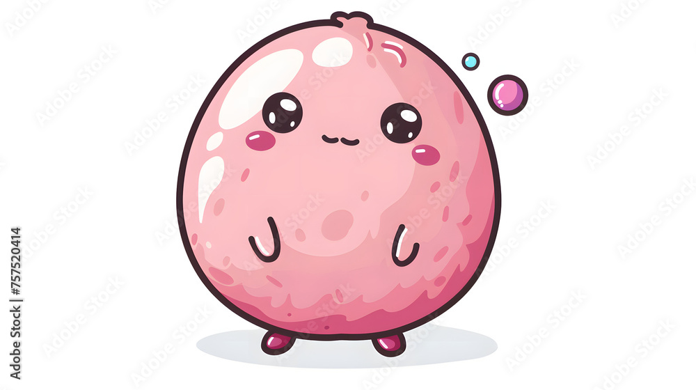 Fototapeta premium A plump round pink character, blushing with bubbles, exuding cuteness and a sense of lighthearted joy