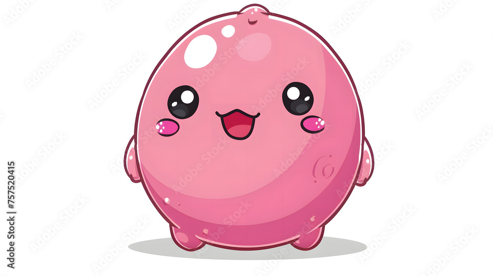 Fototapeta premium Cute, glossy pink character smiling with big eyes and tiny arms, exuding charm and sweetness