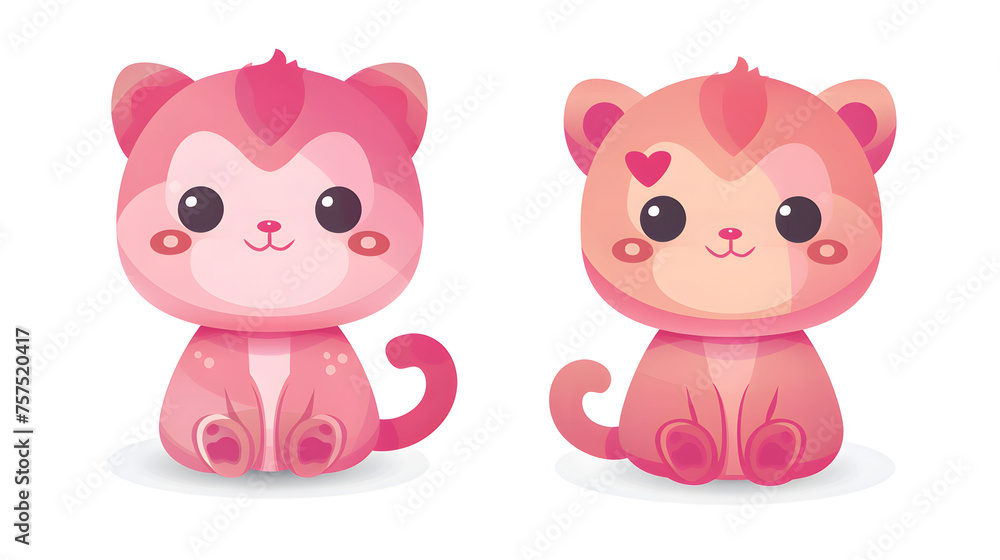Fototapeta premium Adorable twin kittens with playful hearts and swirly designs, in a soft pink hue standing side by side
