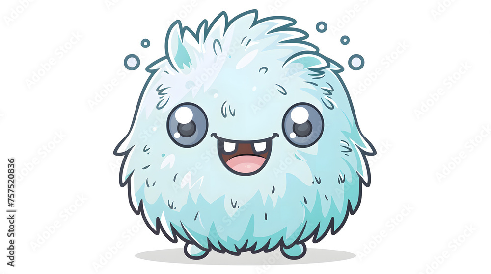 Obraz premium A fluffy blue creature with large sparkling eyes surrounded by whimsical bubbles creates a sense of joy and lightheartedness