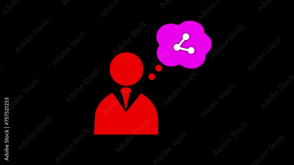 Icon concept with man icon. Person with speech bubble share icon animated on a black background. Icon concept with man icon. Person with speech bubble share icon animated on a black background.
