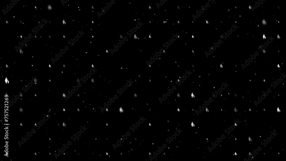 Template animation of evenly spaced woman with child symbols of different sizes and opacity. Animation of transparency and size. Seamless looped 4k animation on black background with stars Template animation of evenly spaced woman with child symbols of different sizes and opacity. Animation of transparency and size. Seamless looped 4k animation on black background with stars