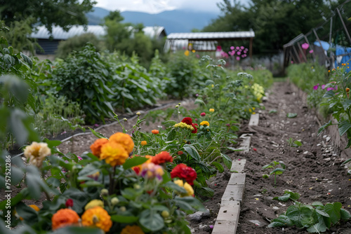 a community garden where residents come together to grow their own food, fostering a sense of local food sovereignty and reducing reliance on industrial agriculture