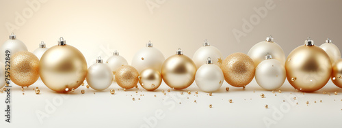 Minimal, Christmas balls. Elegant swirl of golden glitter. Christmas frame. Ideal for banners, cards, invitations and celebrations сreated with Generative Ai