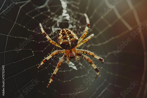 a spider spinning a delicate web, capturing the intricate patterns and movements of its silk-spinning process