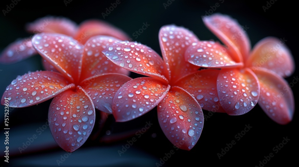 a close up of a bunch of flowers with drops of water on the petals and the petals on the petals. a close up of a bunch of flowers with drops of water on the petals and the petals on the petals.
