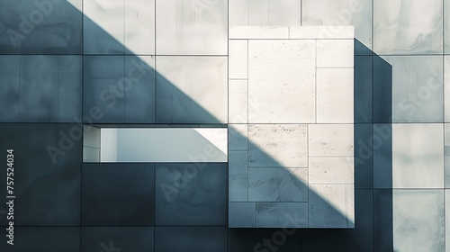Abstract image of a blue and white tiled wall with shadows.