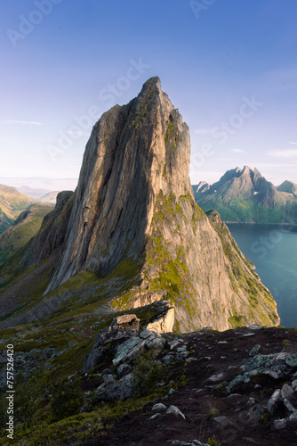 The epic Segla mountain viewed from Mount Hesten at sunset,  Senja Island, Norway photo