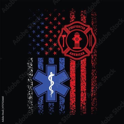 National First Responders Flag.I Support First Responders Flag.Distressed American Flag Ems Emergency Medical Service and Firefighter Logo Symbol Design For T Shirt Poster Banner Backround Vector..