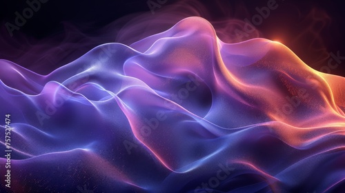 a computer generated image of a wave of blue and pink smoke on a black background with a red light at the end of the wave.