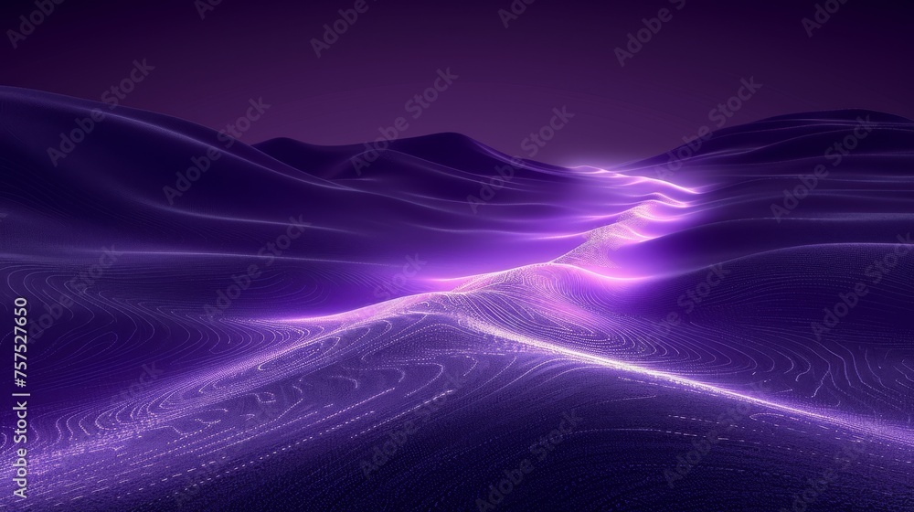 a computer generated image of a mountain with a purple light coming out of the top of the mountain and a purple light coming out of the top of the mountain.