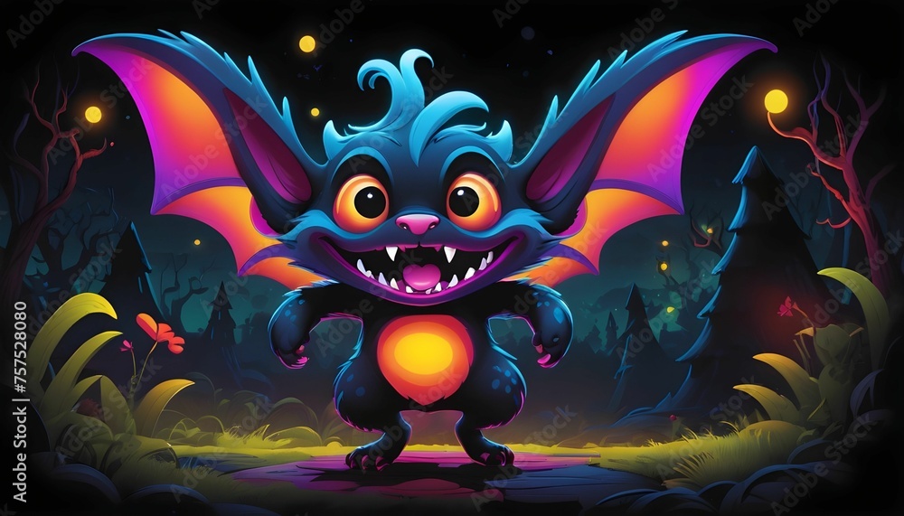 custom made wallpaper toronto digitalCartoon Bat Smiling Brightly Against a Starry Night Sky, Embracing the Mystical Charm of the Evening, with a Playful Grin Reflecting Joy and Wonder in the Serene Moonlit Background"