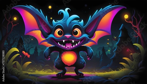 Wallpaper Mural Cartoon Bat Smiling Brightly Against a Starry Night Sky, Embracing the Mystical Charm of the Evening, with a Playful Grin Reflecting Joy and Wonder in the Serene Moonlit Background" Torontodigital.ca