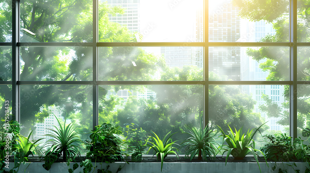 Modern office view, environmentally friendly office, office background Modern office view, environmentally friendly office, office background