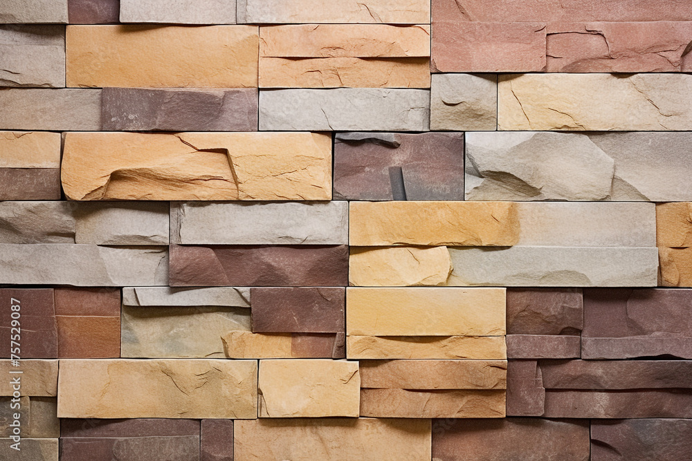 Obraz premium Natural Color Stone Plates Bringing Them Together Wall Used Cement сreated with Generative Ai