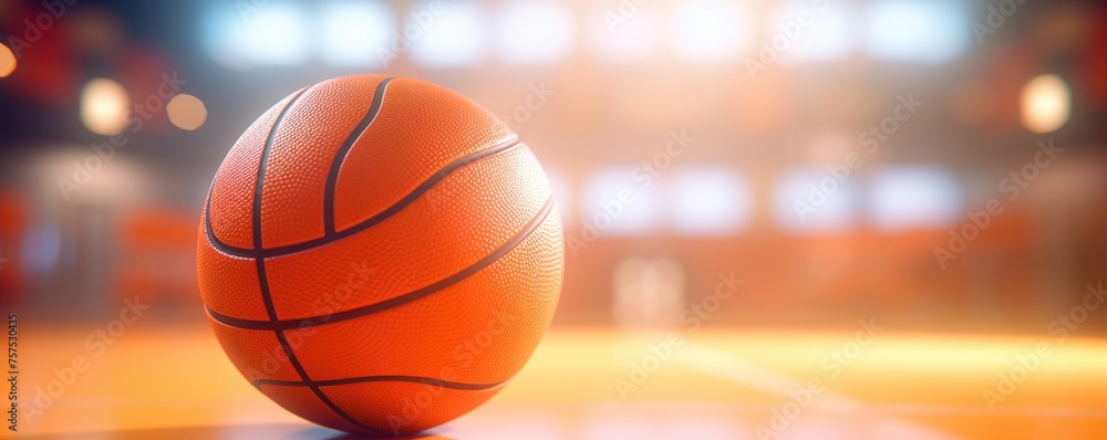 A basket ball on an amazing empty basketball court with blurred light backround. A basket ball on an amazing empty basketball court with blurred light backround.