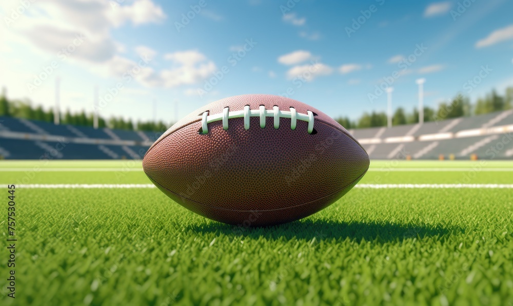 Ball for american football in amazing green grass of american football field . Ball for american football in amazing green grass of american football field .