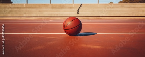 A basketball on an amazing empty basketball court. © Daniela