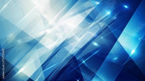 Dynamic blue geometric abstract background with light effects and modern design elements. © furyon