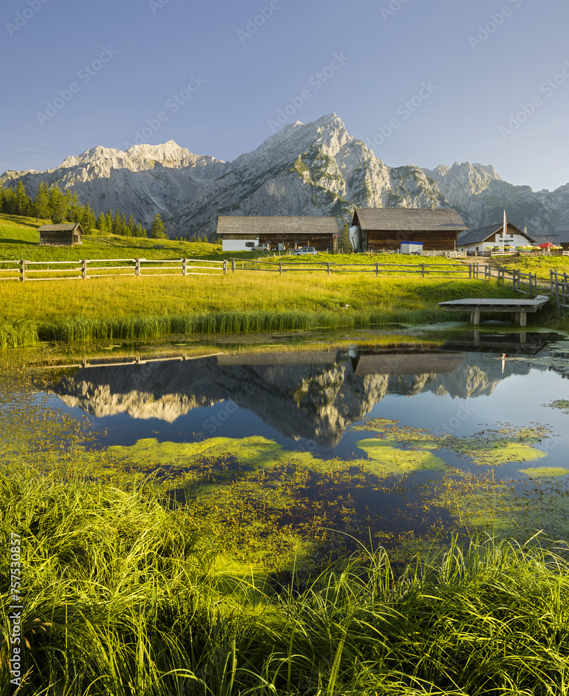 Obraz premium Teich auf der Walder Alm, Huderbankspitze, Karwendel, Tirol, Österreich