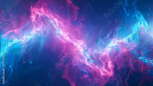 Bright neon abstract art background with electric blue and pink streaks.