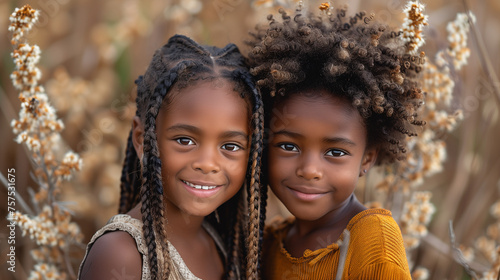 Two cheerful African American sisters pose happily, commemorating special bond of Siblings Day photo