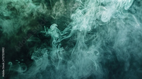 Chilled, mint green smoke curling softly against a cool, dark backdrop, highlighted by ambient ground lighting. © furyon