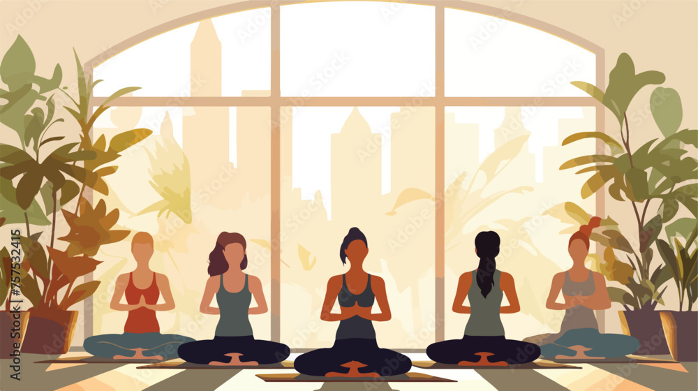 Flat vector scene A peaceful yoga class with divers