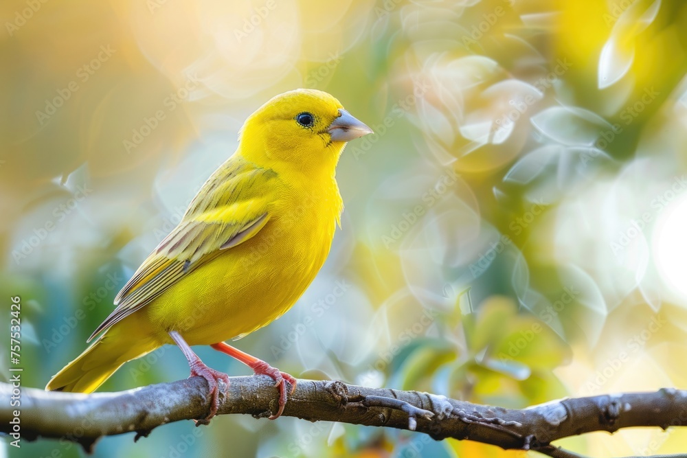 Yellow Canary Bird Perched in Softbox. Wildlife Close-up of a Greenfinch with Beautiful Beak and Feather Details Yellow Canary Bird Perched in Softbox. Wildlife Close-up of a Greenfinch with Beautiful Beak and Feather Details