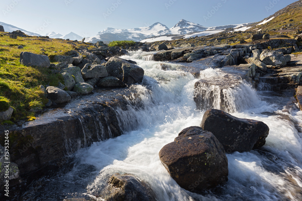 Wasserfall, Fluss Leira, Leirdalen, Jotunheimen Nationalpark, Oppland, Norwegen