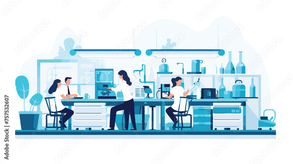Flat vector scene A science lab filled with student
