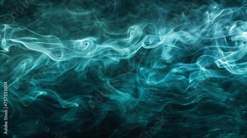 Cool, aquamarine smoke undulating against a deep, oceanic background, lit by mysterious ground lighting.