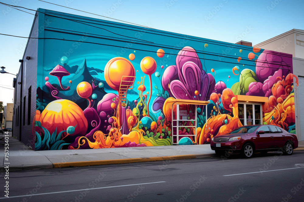 Let the vibrant street art mural transport you to a world where ...