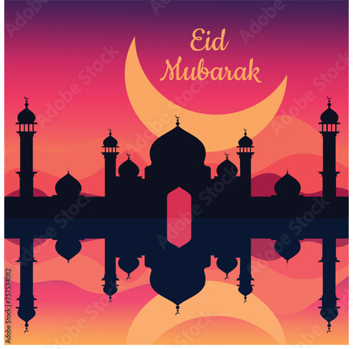 Eid mubarak template,greeting card design. - Vector. photo