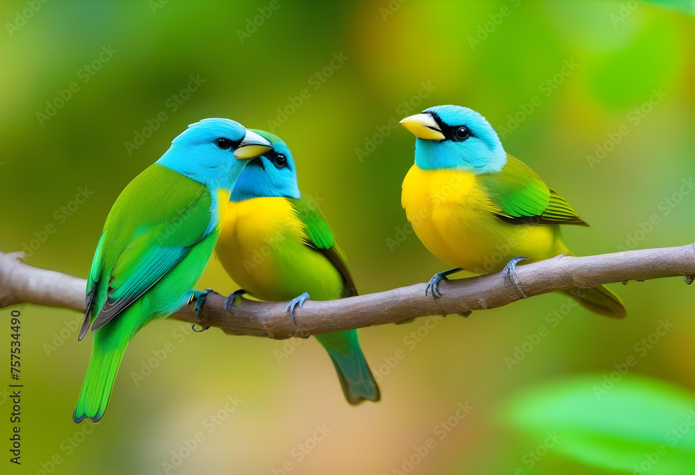 Cute birds. Beautiful tanager Blue-naped Chlorophonia,