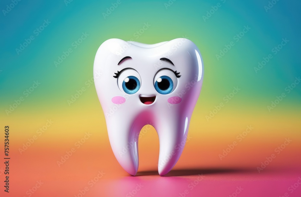 pediatric dentistry, stomatology. funny cartoon character of white tooth on colorful background. pediatric dentistry, stomatology. funny cartoon character of white tooth on colorful background.