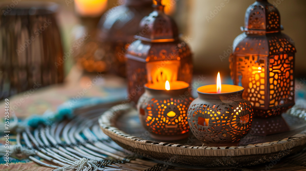 Beautiful Moroccan Lamps with Burning Candles