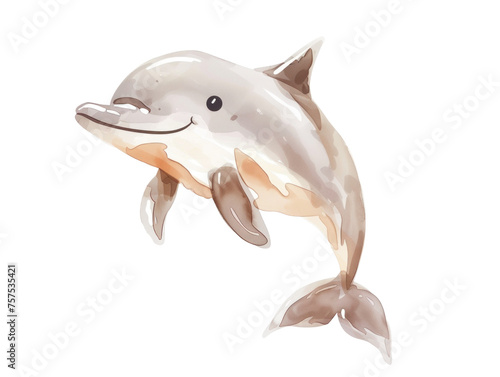 Watercolor illustration of a playful cartoon dolphin. png file of isolated cutout object without shadow on transparent background. photo