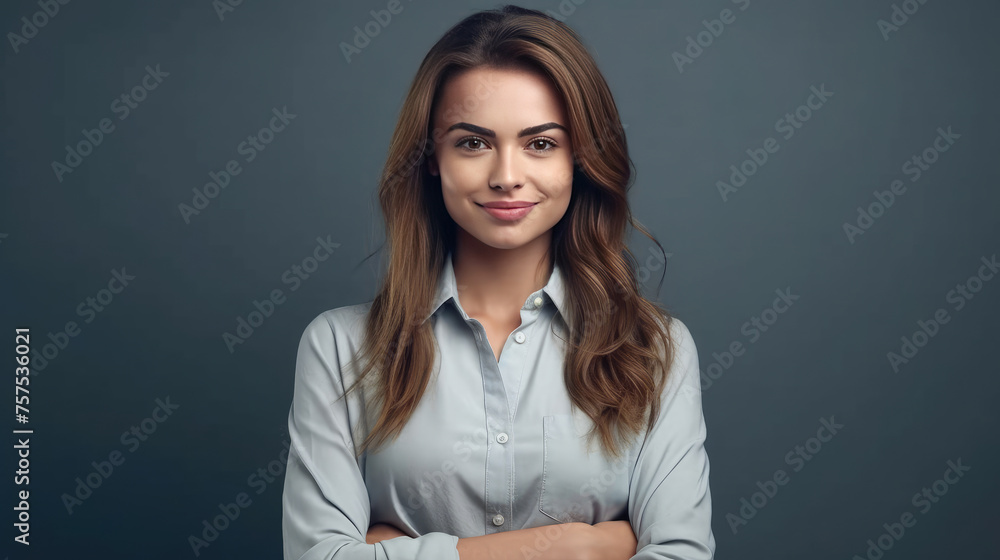 Confident Businesswoman Posing with Gray Background Confident Businesswoman Posing with Gray Background