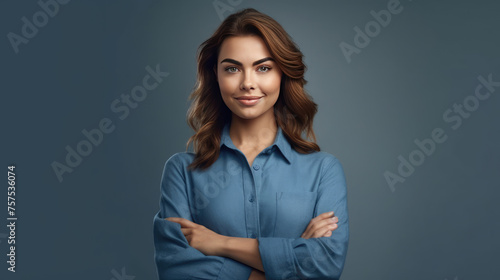 Confident Businesswoman Posing with Gray Background