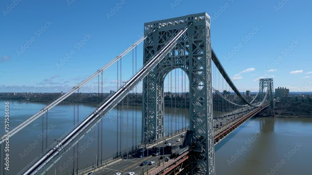 Aerial shot of George Washington Bridge with view along Hudson River, drone 4K Aerial shot of George Washington Bridge with view along Hudson River, drone 4K