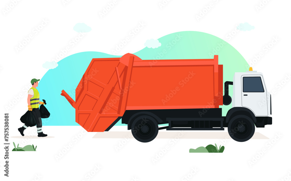 Garbage collection, garbage transport truck.
