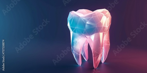 Dental treatment, dental clinic, concept of stomatology medicine. Tooth. Abstract illustration of a bright tooth with low polygons.