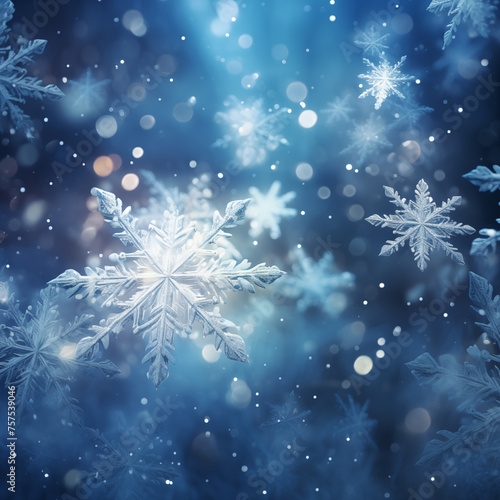 Close-up of a snowflake in a blizzard. cold, winter, close-up snowflake ice © Dm