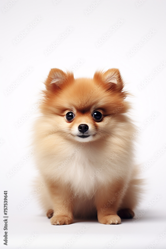 hyper realistic, cute pomeranian dog, with white background сreated with Generative Ai hyper realistic, cute pomeranian dog, with white background сreated with Generative Ai