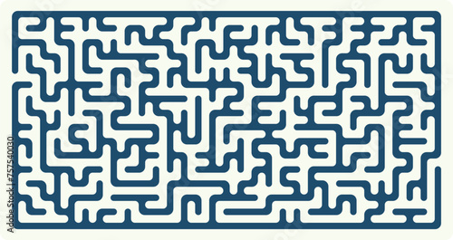 Rectangle shaped labyrinth (maze) design. Vector graphic illustration of medium difficulty puzzle and fun maze (labyrinth) game.